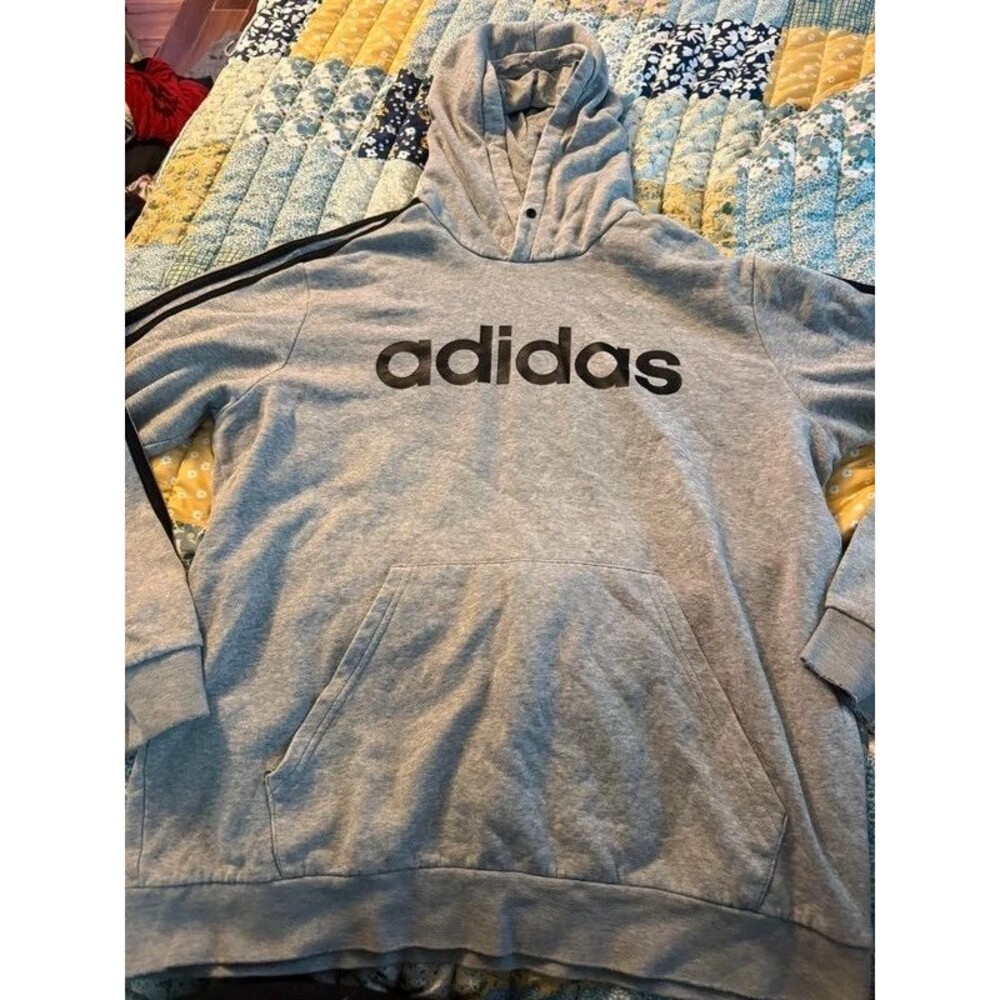 Adidas Essentials 3-Stripes Gray Pullover Hoodie Men’s Medium 4